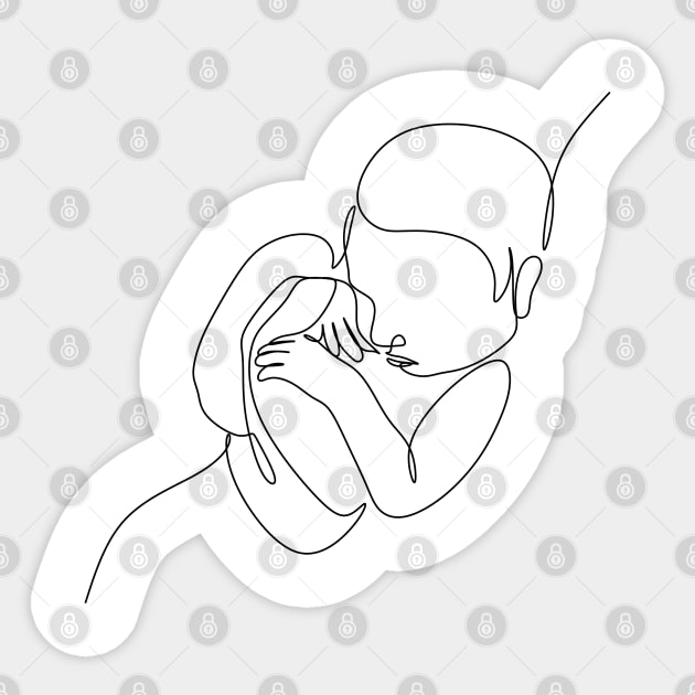 Newborn one  line art. Line drawing baby . Baby sleeping Sticker by OneLinePrint